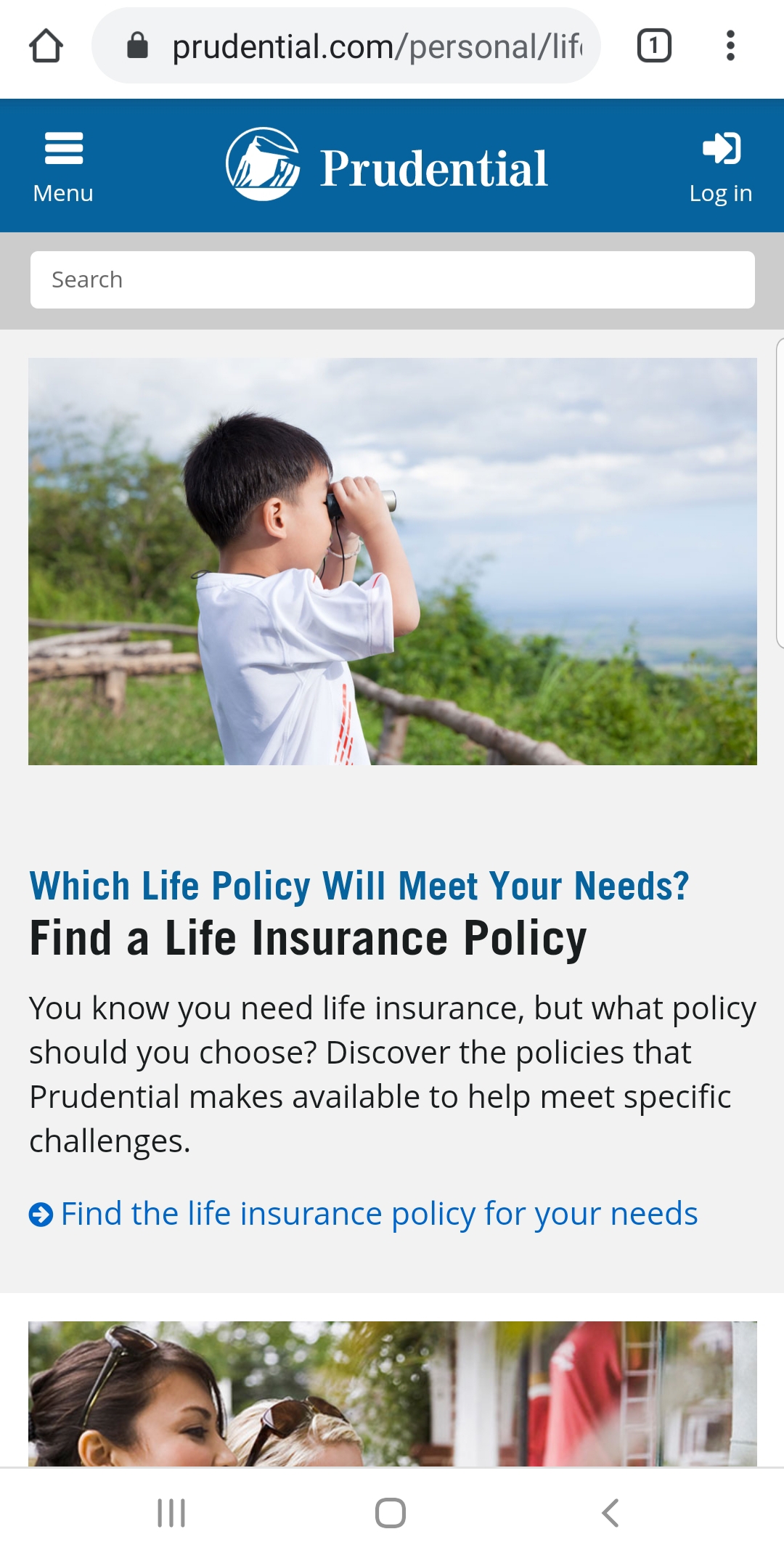 Prudential mobile homepage.