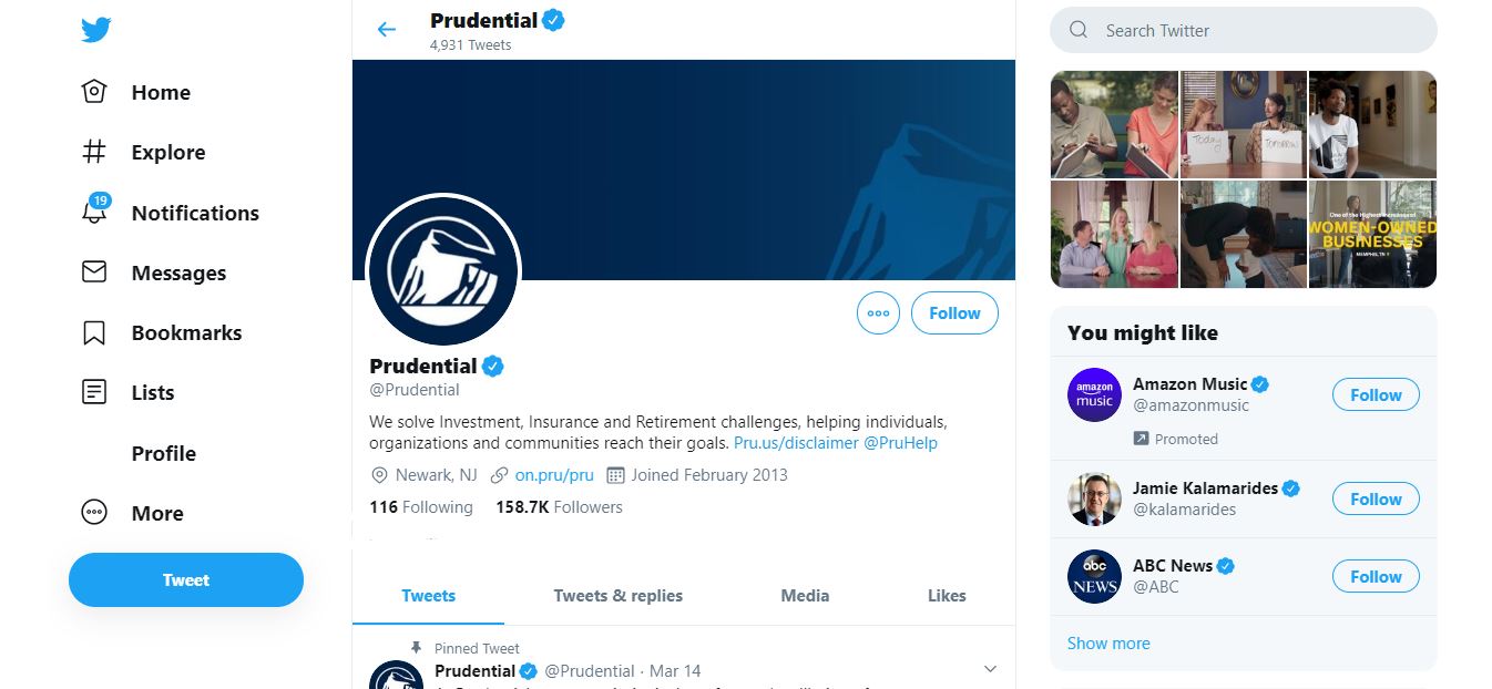Prudential's Twitter page.